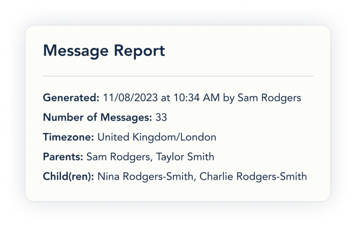 Example Message Report from OurFamilyWizard