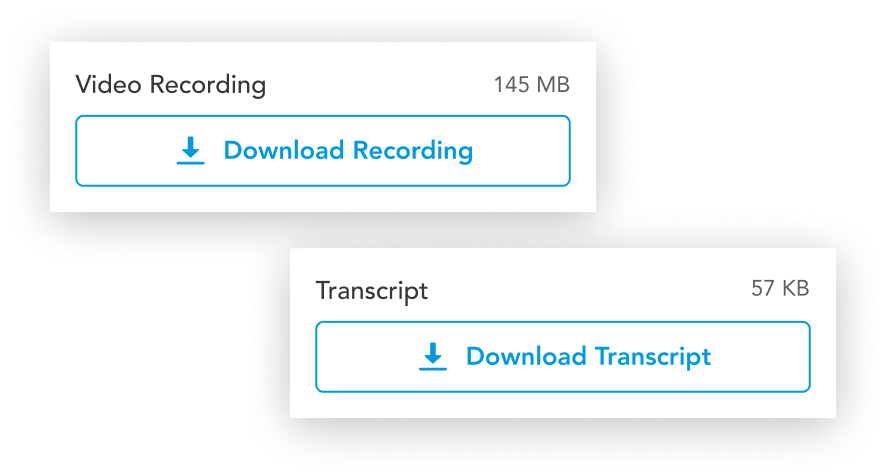 Image of buttons for downloading video call recordings and transcripts in the OurFamilyWizard Calls feature