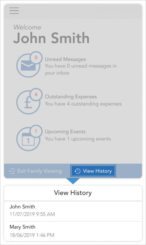 Tap 'View History' when in client view mode to see the last time a client viewed that particular section of their account.
