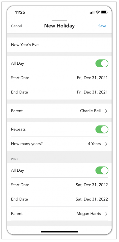 Build your holiday co-parenting schedule with the Holidays tool on the OurFamilyWizard mobile app.