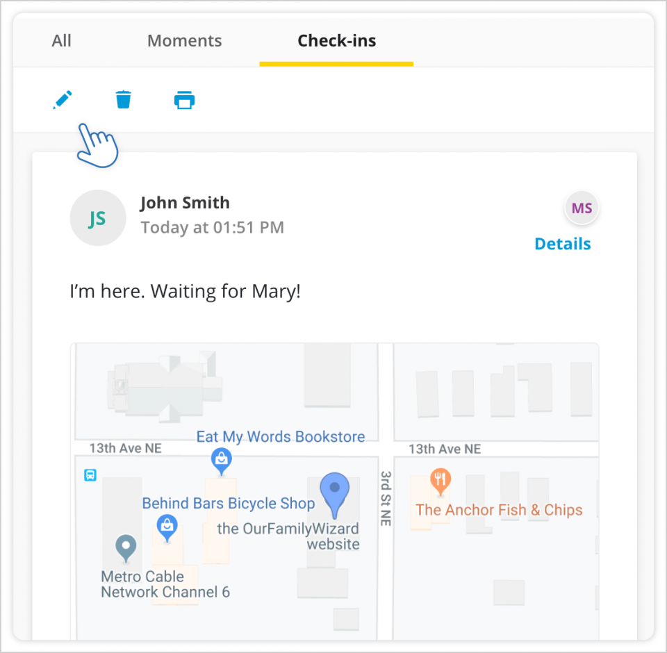 Editing or Deleting a Check-In