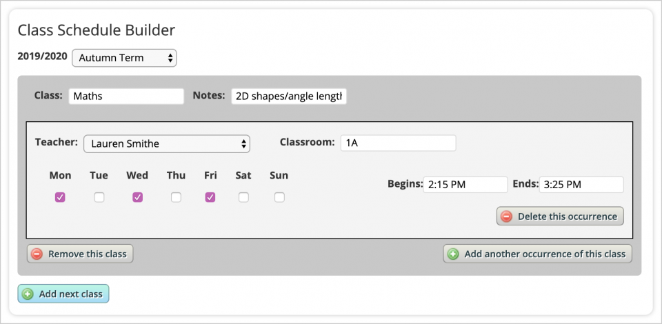 Add Classes to School Schedule