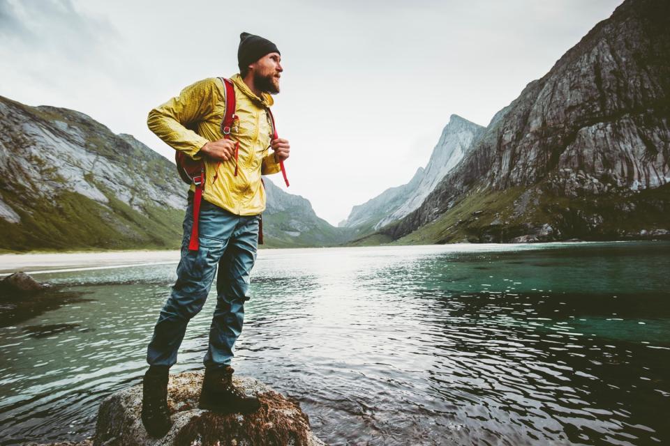 Man hiking in the mountains.