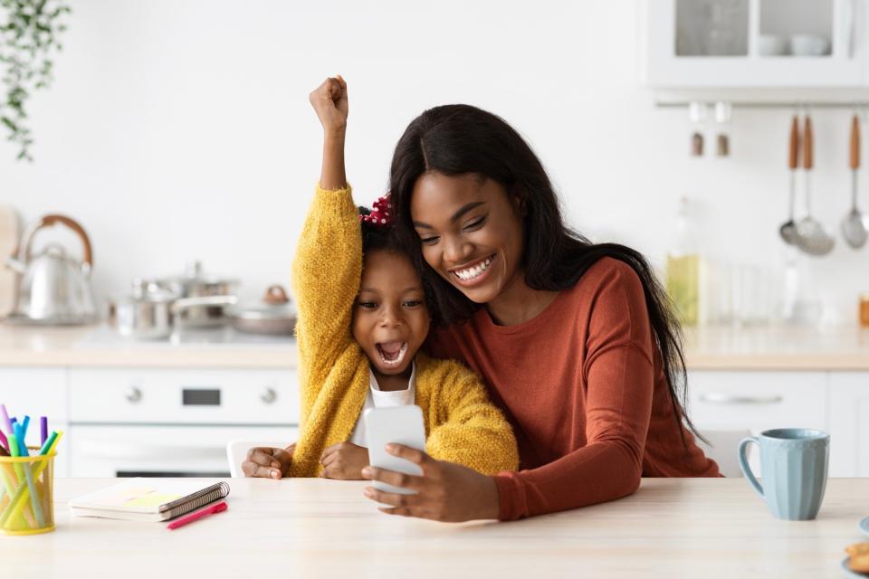 Mom and daughter on a video call.